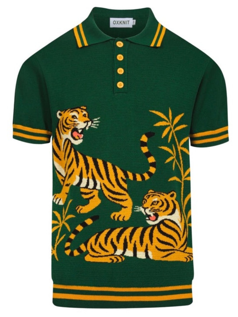 NWT Oxknit TIGER JACQUARD VINTAGE KNIT POLO SHIRT 2XL E87